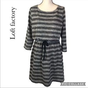 Loft Factory Black Grey Knit Drawstring Dress L